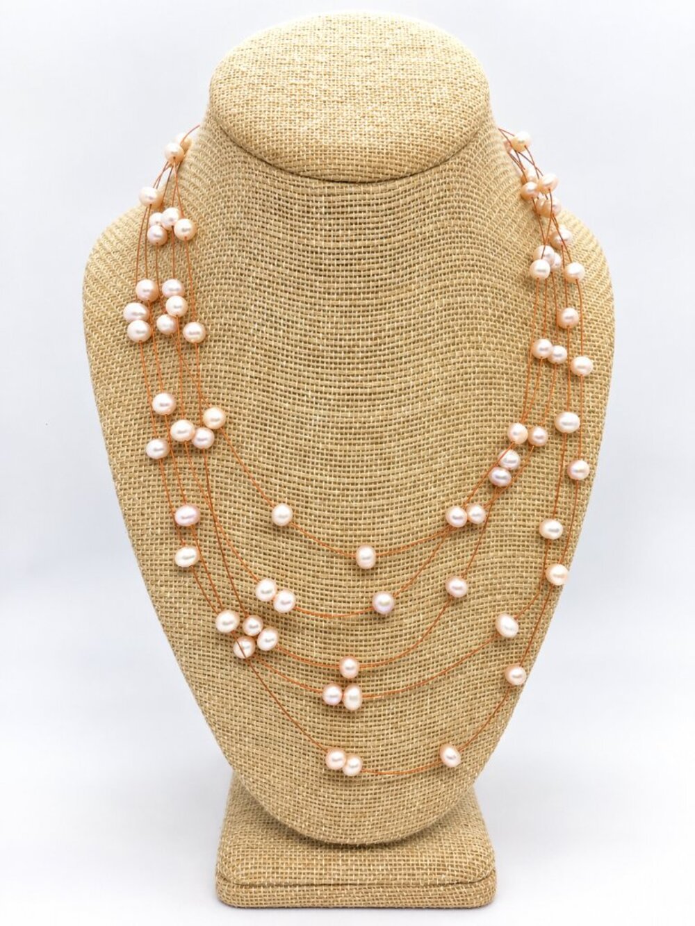 FRESHWATER PEARL NECKLACE Pink Floating Illusion Multi Strand Wire 15"